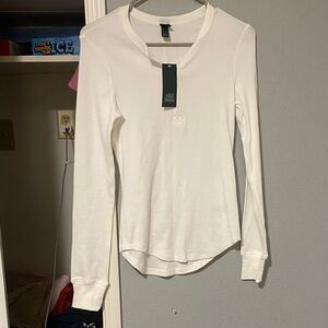 wild fable White Long-Sleeve Henley Top ribbed